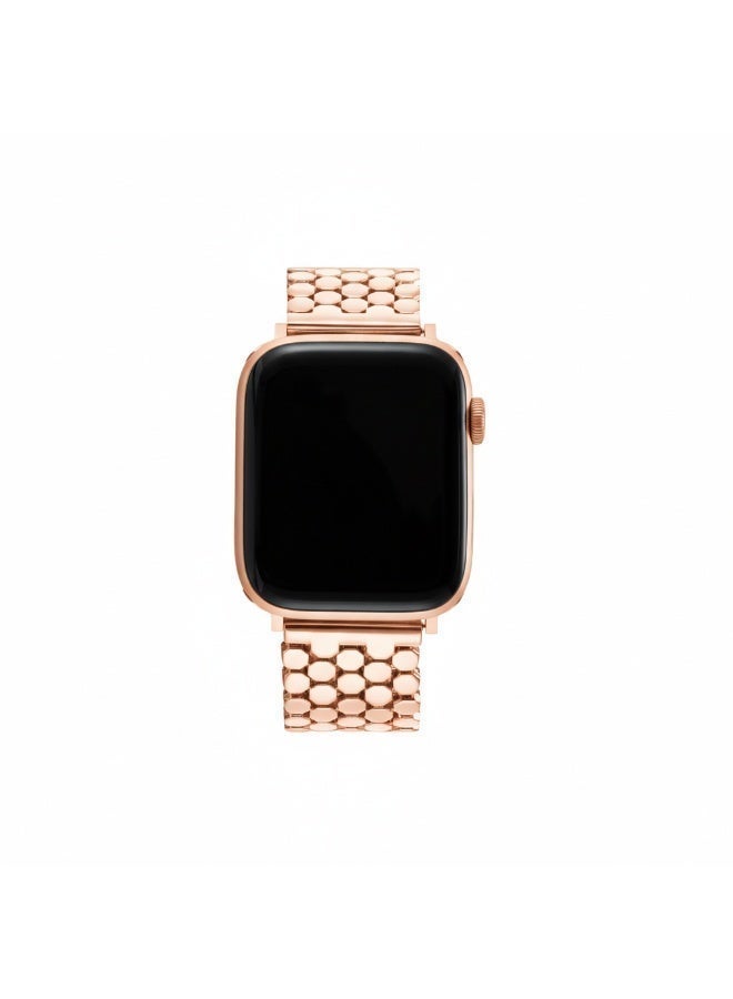 Rose Gold Stainless Steel Apple Watch Band 42mm/44mm/45mm – Polished Hexagonal Link Strap, Elegant Adjustable Metal Band - Image 4